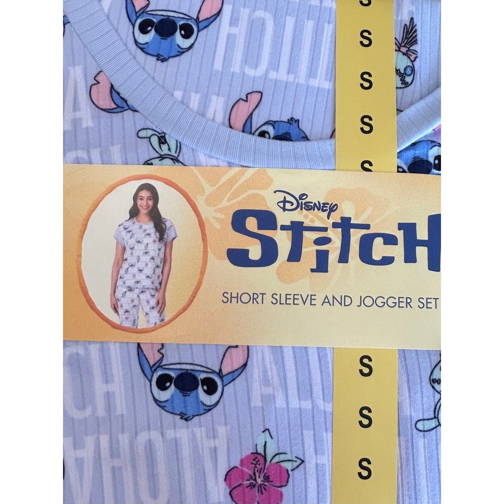 NWT Disney Stitch Pajama Set Women Small Light Purple Ribbed Top and Joggers 2pc